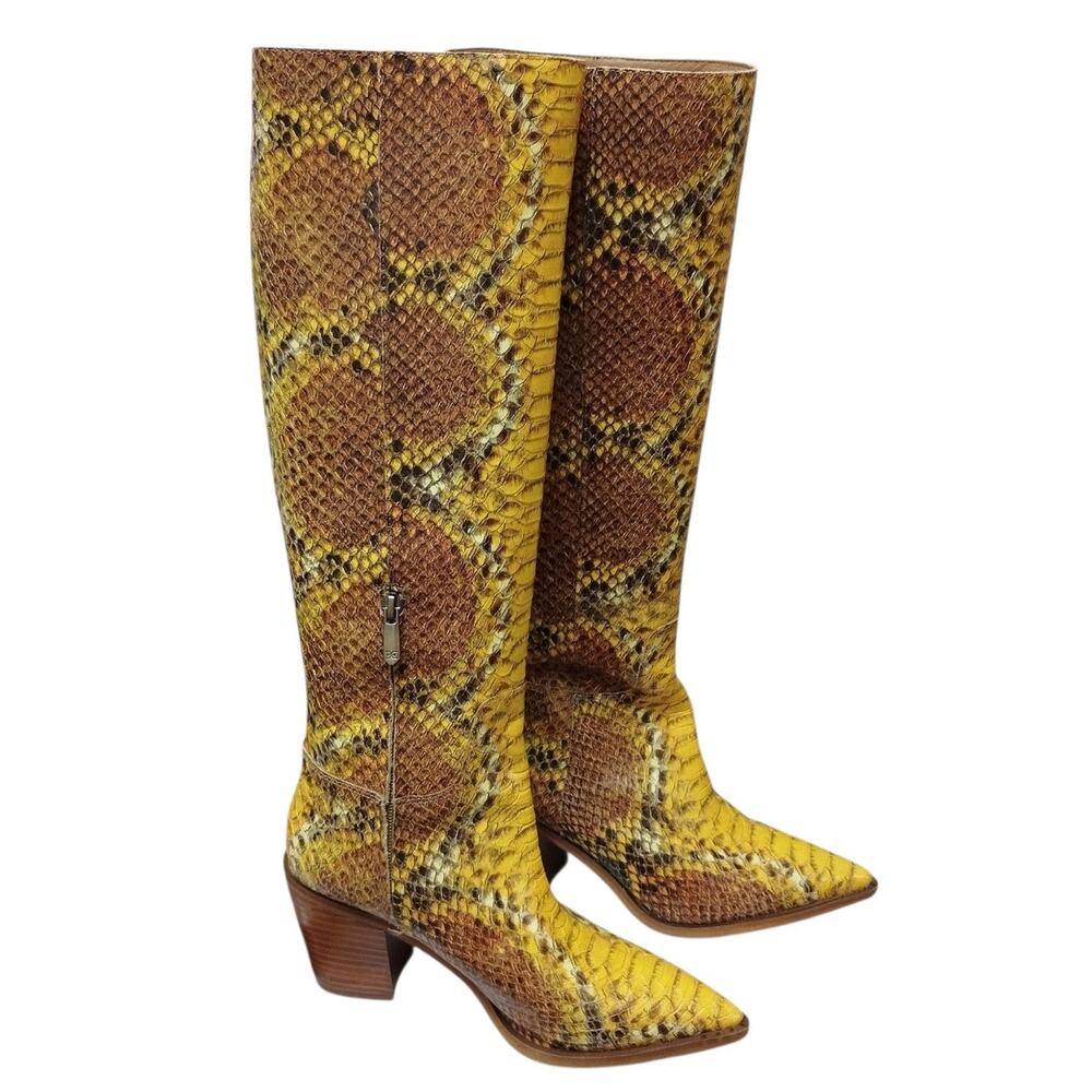 Sam Edelman Womens Lindsey Leather Knee High Boots 7 Snake Skin Cowgirl Festival